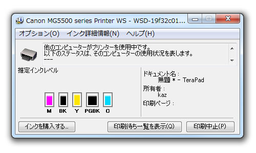 他のコンピューターがプリンターを使用中です