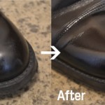皮靴の傷を修復する前と後